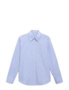 Mango Cotton And Lyocell Blend Straight Shirt Blå