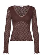 Bubbleroom V-Neck Lace Top Brun