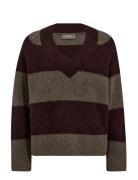 MOS MOSH Mmtaci Stripe Ls V-Neck Knit Brun
