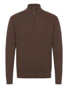 Lindbergh 1/2 Zip Cable Knit Brun
