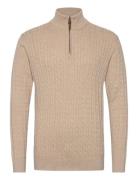 Lindbergh 1/2 Zip Cable Knit Beige
