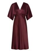 Malina Juno V-Neck Satin Midi Dress Burgundy