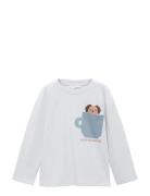 Mango Chest-Pocket Printed T-Shirt Blå