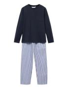 Mango Striped Long Pyjamas Marinblå