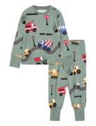 Geggamoja Bamboo Two Piece Pyjamas Green Tractor Grön