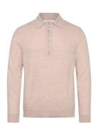 Selected Slhtray Merino Brushed Relaxed Zip Polo Beige