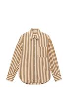 Mango Over Striped Shirt Beige