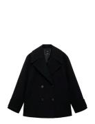 Mango Double-Breasted Wool-Blend Coat Svart