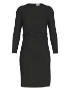 Calvin Klein Stretch Crepe Ls Gathered Dress Svart