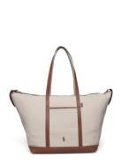 Polo Ralph Lauren Leather-Trim Canvas Large Shopper Tote Kräm