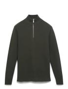 Selected Slhdane Ls Knit Structure Half Zip Noos Khaki Green