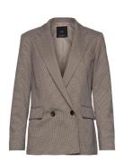 Mango Micro-Houndstooth Double-Breasted Jacket Brun