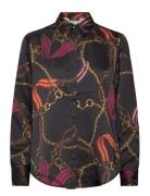 Lauren Ralph Lauren Classic Fit Belting-Print Satin Shirt Svart