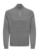 ONLY & SONS Onsedward Reg 7 Wool Half Zip Knit Cs Grå