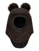 Huttelihut Balaclava Wool Alpaca Pompoms Brun