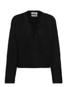 Monki Lace-Trimmed V-Neck Sweater Svart
