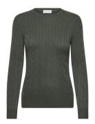 Davida Cashmere O-Neck Cable Sweater Khaki Green
