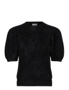 Davida Cashmere Brushed Puff Sleeve T-Shirt Svart