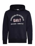 GANT Printed Graphic Hoodie Marinblå