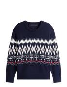 Tommy Hilfiger Placed Fairisle Wool Blend Crew Marinblå