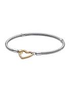 Pandora Snake Chain Sterling Silver Bracelet With 14K Gold-Plated Hear...