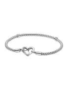 Pandora Studded Chain Sterling Silver Bracelet With Heart Clasp Silver