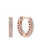 Pandora 14K Rose Gold-Plated Hoop Earrings With Clear Cubic Zirconia R...