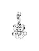 Pandora Paw Print And Heart Sterling Silver Dangle Silver