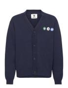 WOOD WOOD Wwotis Tripple Badge Cardigan Marinblå