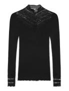 Rosemunde Rwbenita Silk Ls Lace T-Neck T-Shi Svart