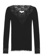 Rosemunde Rwbernadine Organic Ls V-Neck Lace Svart