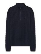 Tommy Hilfiger Classic Cotton Cable Zip Mock Marinblå