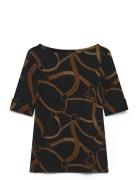 Lauren Ralph Lauren Belting-Print Cotton-Blend Boatneck Tee Svart