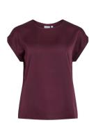 Vila Viellette S/S Satin Top - Noos Burgundy