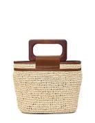 Lexington Clothing Small Contrast Stripe Paper Straw Bag Beige