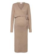 Mamalicious Mlfie Tess L/S Knit Midi Dress 2F Beige