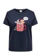 ONLY Carmakoma Carxmas Holiday O-Neck Ss Reg Tee Jrs Marinblå