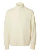 Selected Slhcalle Relaxed Cashmere Blend Half Zip Kräm