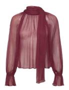 Mango Semi-Transparent Blouse With Foulard Burgundy