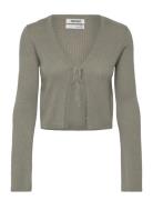 Monki Ribbed Tie-Front Cardigan Khaki Green