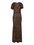 ROTATE Birger Christensen Sequins Midi V-Neck Dress Brun