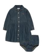 Ralph Lauren Baby Shirred Denim Shirtdress & Bloomer Blå