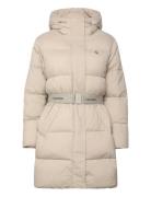 Calvin Klein Jeans Belted Midweight Long Puffer Beige