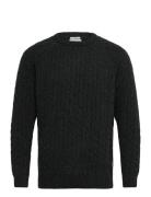 Lindbergh Lambswool Raglan Cable O-Neck Knit Grå