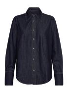 Mango Denim Shirt With Seams Marinblå