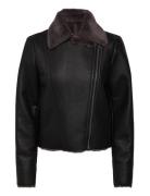 Mango Faux Fur Biker Jacket Svart