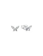 Pandora Butterfly Sterling Silver Stud Earrings With Clear Cubic Zirco...