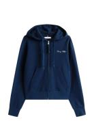 Tommy Hilfiger Script Reg Pique Zip-Up Hoodie Marinblå