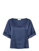 Rosemunde Rwsatina Ss Lace Boatneck Blouse Marinblå