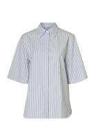 Selected Slfellen 2/4 Striped Boxy Shirt B Blå